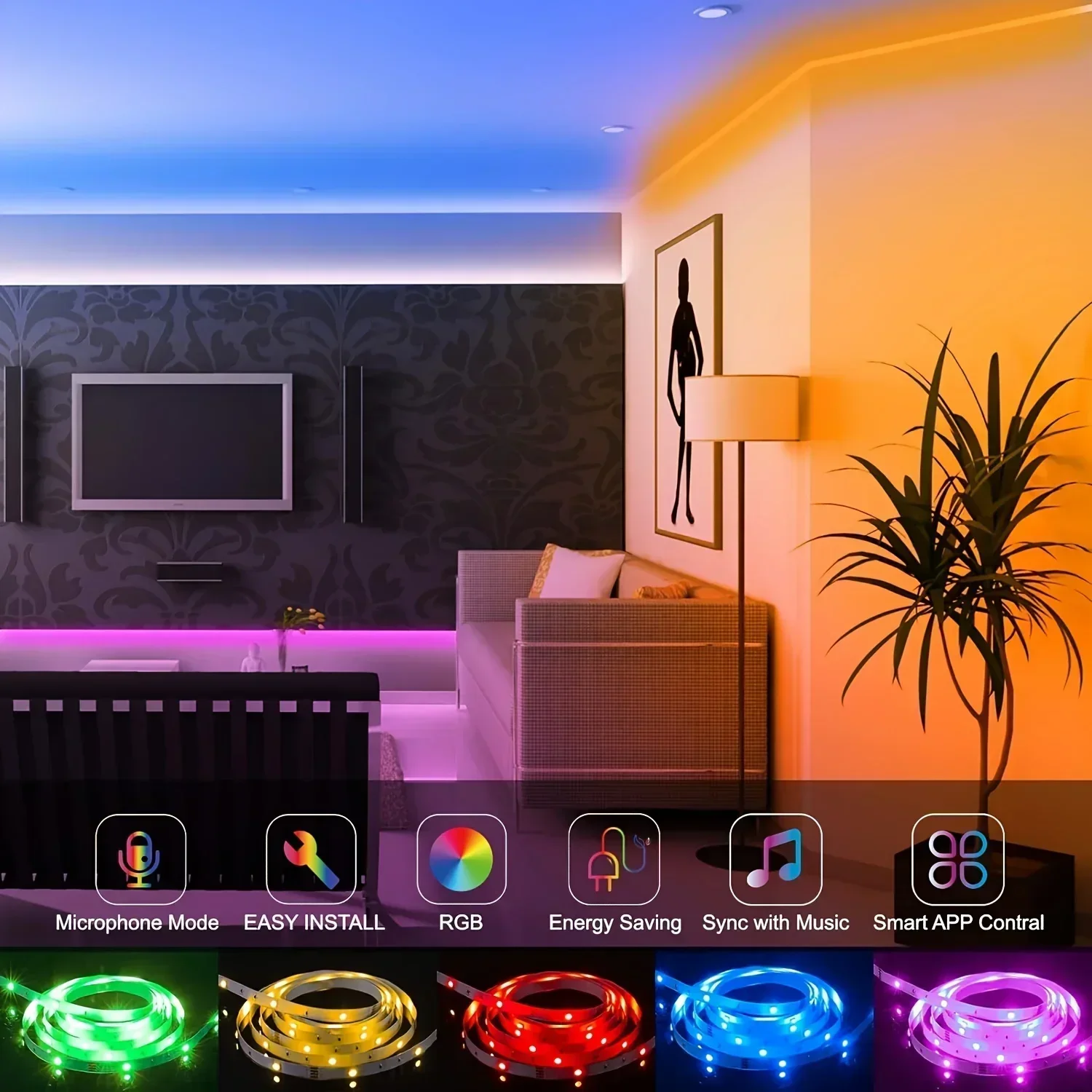 5V LED Strip Lights USB with APP and 24Key Remote Control  Colorful Glowing Decor for Living Room Bedroom and TV Background