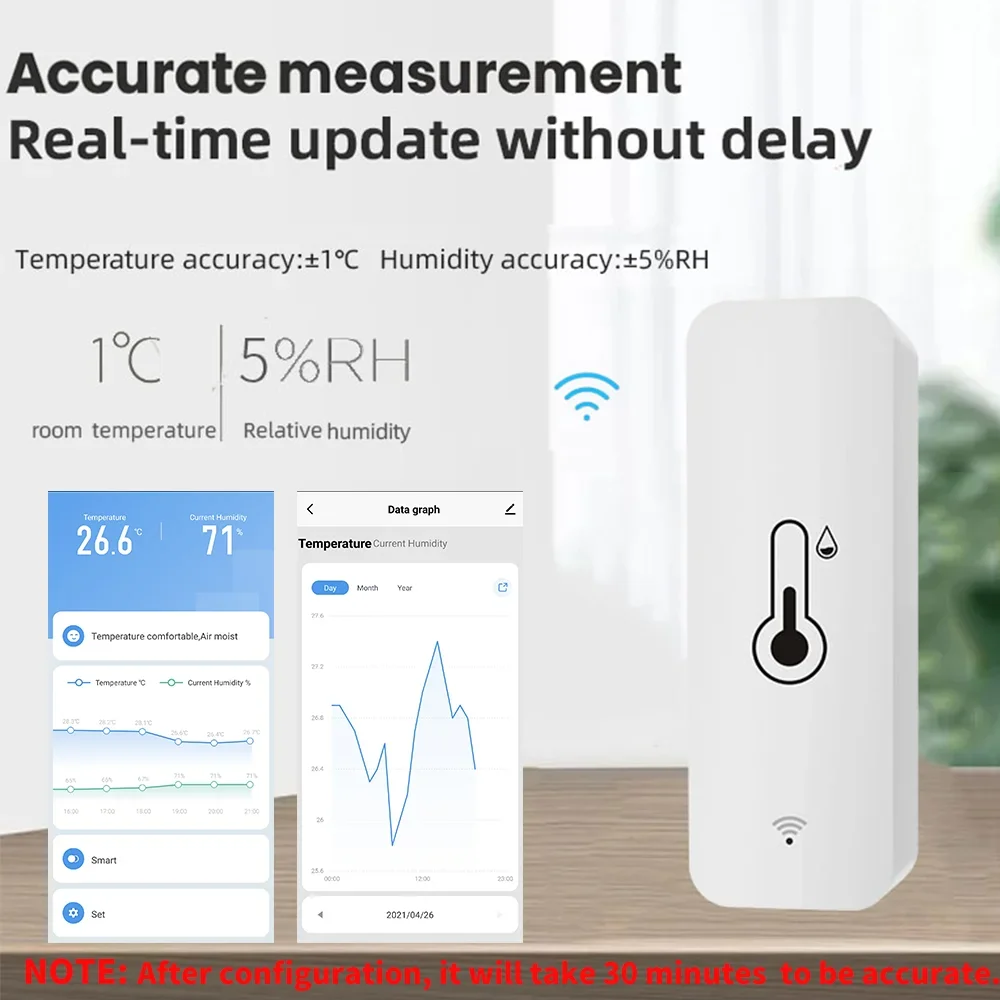 Smart Life Tuya Wi-Fi Датчик температуры и влажности Дистанционный мониторинг Домашняя автоматизация Совместимость с Alexa Go...