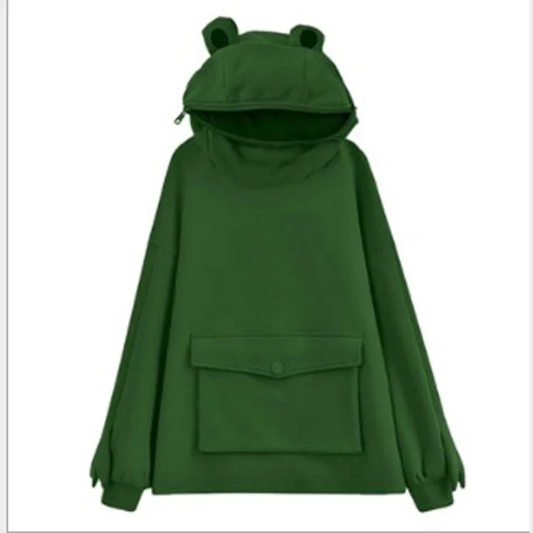 Wiosenne nowe bluzy z kapturem w kształcie żaby oraz aksamitna bluza z długim rękawem i przednią kieszenią w stylu zwierzęcym dla kobiet i mężczyzn