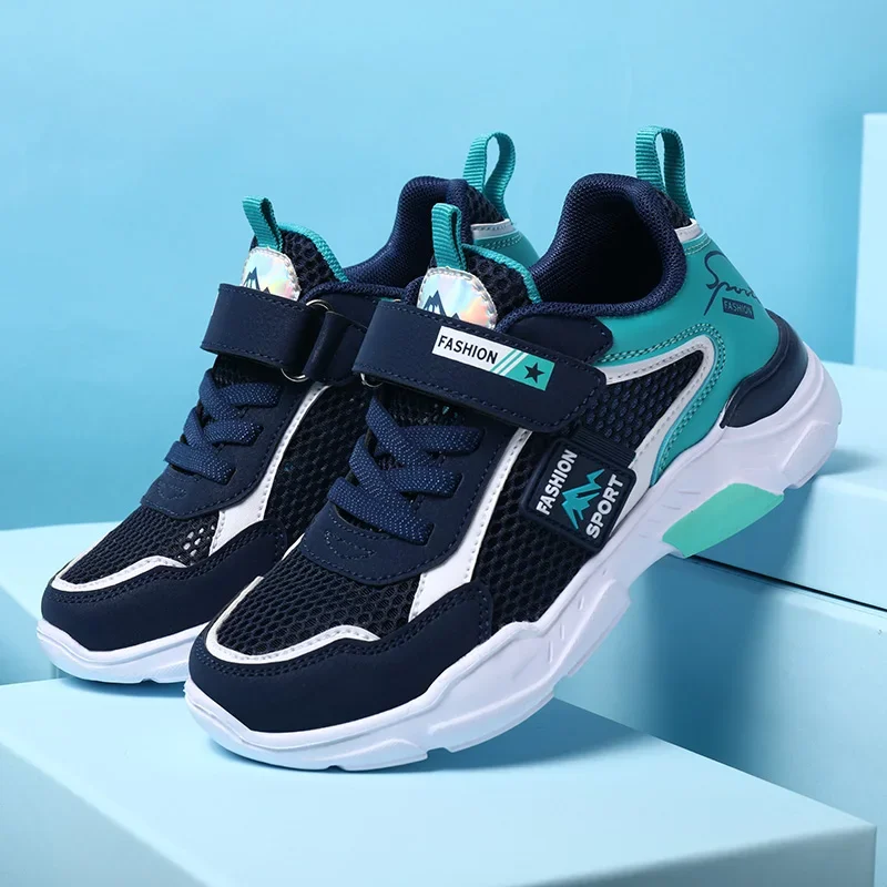 Letnie, oddychające buty sportowe dla chłopców z pojedynczą siatką, dziecięce sneakersy, gumowe buty rekreacyjne, codzienne trampki dla dzieci.