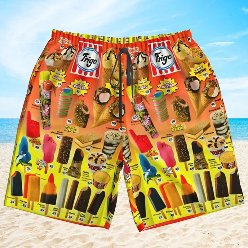 2025, kurze Hawaii-Kornett-Eiscreme-Hosen für Männer, Kleidung, kaltes Eis am Stiel, Strandshorts, gefrorene Eis am Stiel, Bermudas, Eiscreme-Trunks