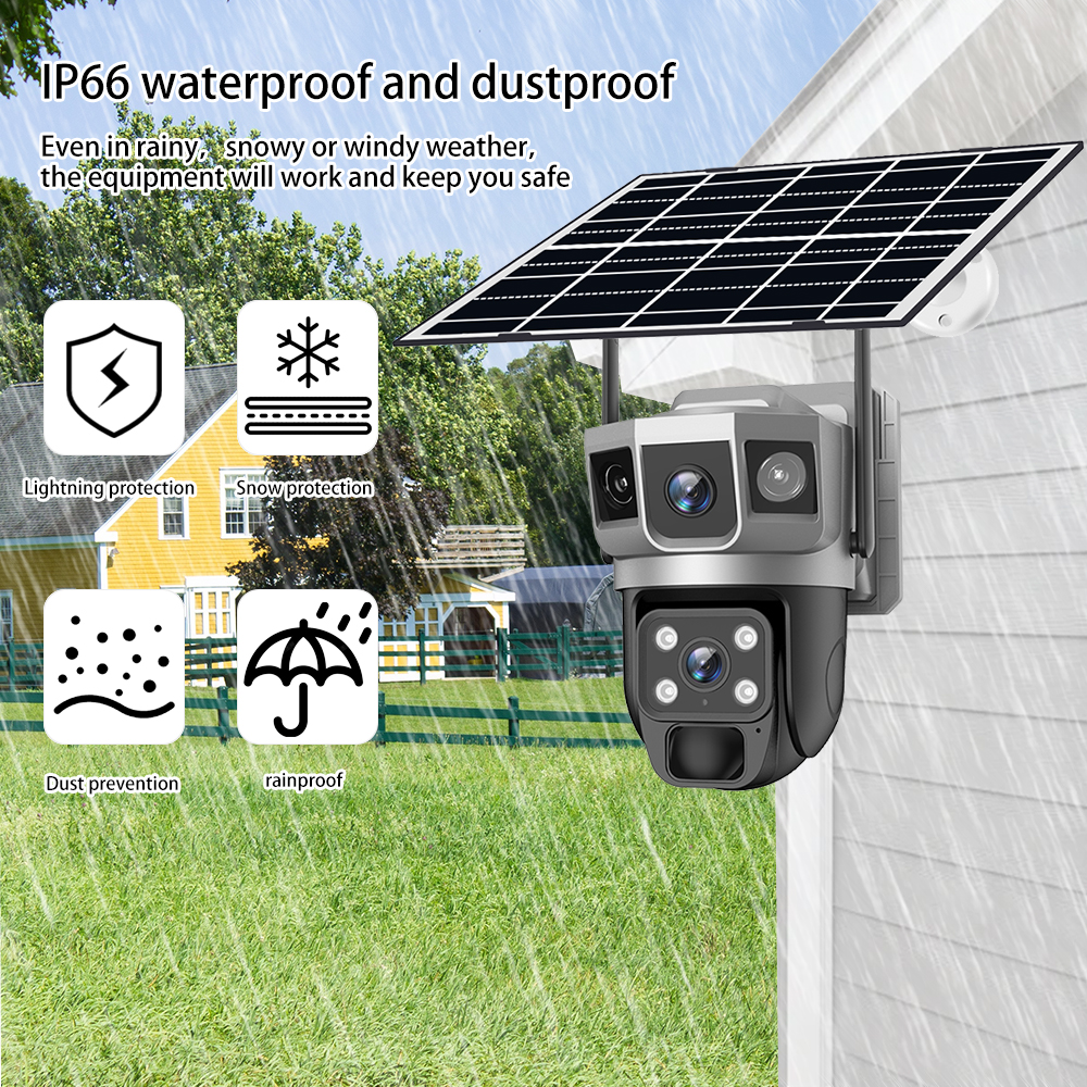 V380 Pro 12 MP Solar 4G SIM Camera Security CCTV Three Screen Auto Tracking Outdoor waterproof 6K Surveillance WIFI PTZ Camera
