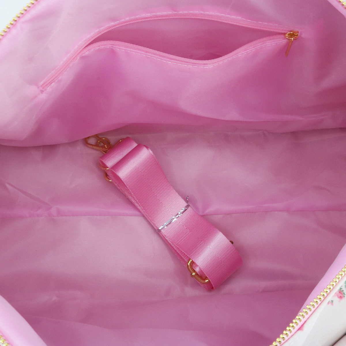 แฟชั่นสีชมพู Bow Tote กระเป๋ากระเป๋าถือพิมพ์ไนลอนกระเป๋าเครื่องสําอางกระเป๋าเดินทางค้างคืนวันหยุดสุดสัปดาห์กระเป๋าเป้สะพายหลังชุดเด็ก Duffle กระเป๋านักเรียน