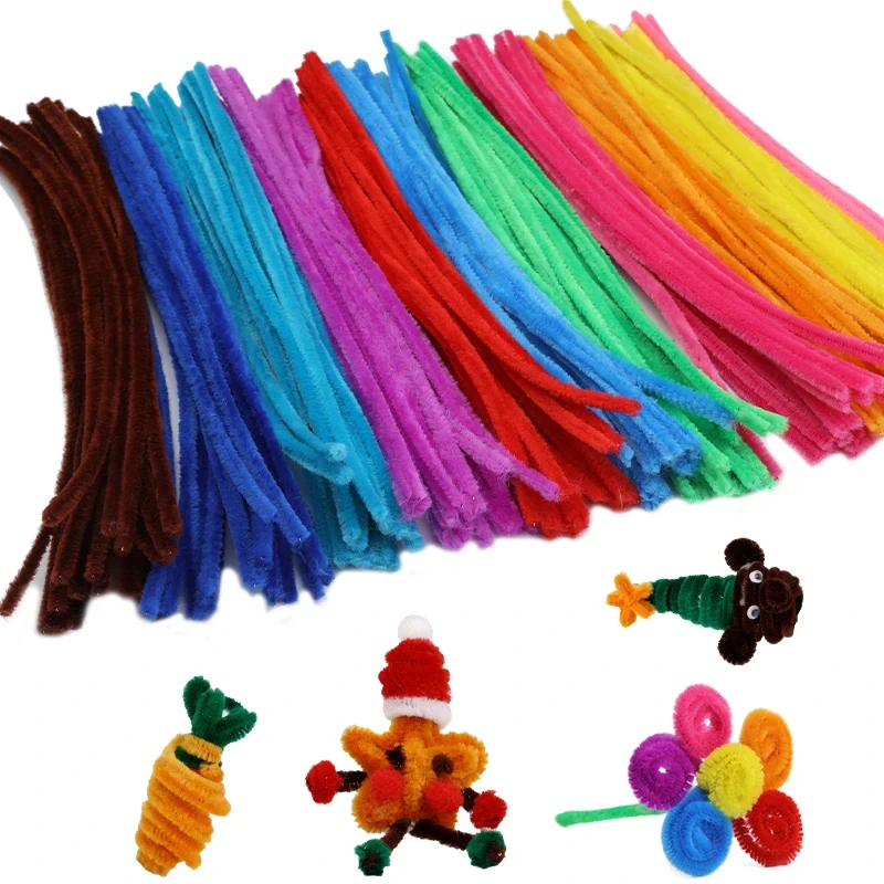 100 pçs colorido chenille haste torcida lã raiz barra macia fio de ferro diy artesanato torção decorações limpadores de tubulação de pelúcia