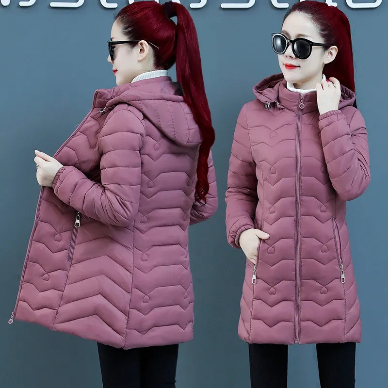 ฤดูใบไม้ร่วงฤดูหนาว WARM บางเสื้อแจ็คเก็ตเสื้อแขนยาว Parkas ใหม่ Hooded วัยกลางคนผู้หญิงผ้าฝ้ายเบาะแม่ผ้าฝ้าย C