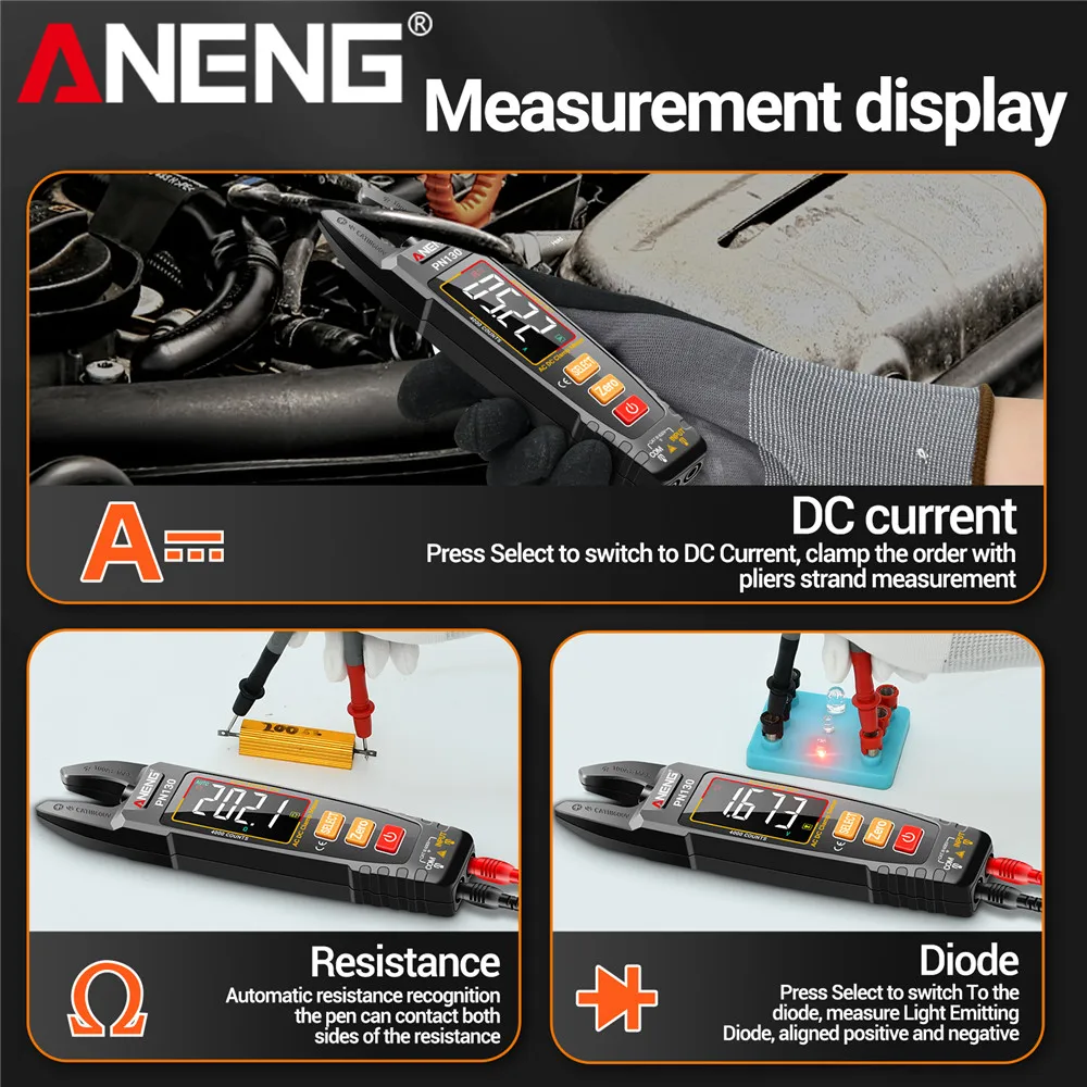ANENG PN130/PN129 multímetro Digital inteligente medidor de abrazadera 4000 recuentos voltaje CA/CC corriente capacitancia portátil resistencia T