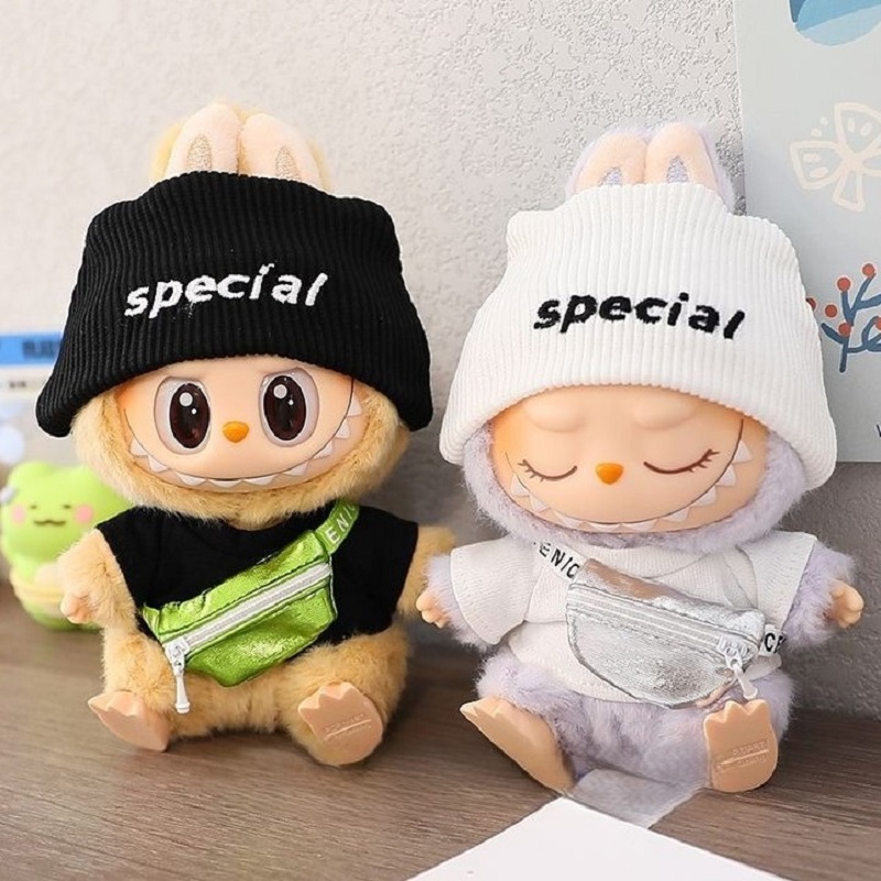 Para mini Labubu Labubu de 15cm y 17cm, conjunto de estilo fresco en blanco y negro con elegante bolso cruzado, accesorios de traje Labubu