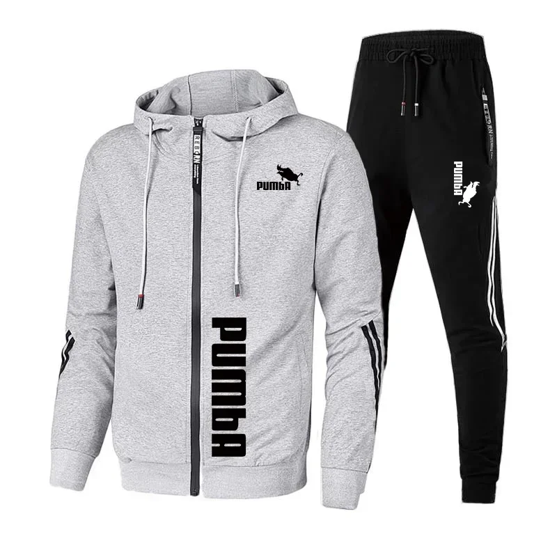 2024 Heren Trainingspak Print Rits Capuchon Jas + Slanke Joggingbroek Set Eenvoud Warm Casual Jogging Sweatshirt Pak Kleding