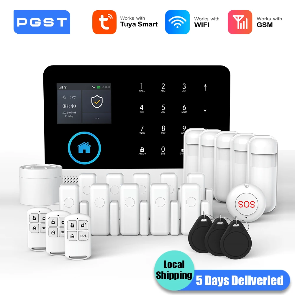 PGST 2G GSM WiFi Sicherheit Schutz Alarm System Alexa Tuya Smart Leben Home Automation Tür Sensor Alarm Sicherheit System kit