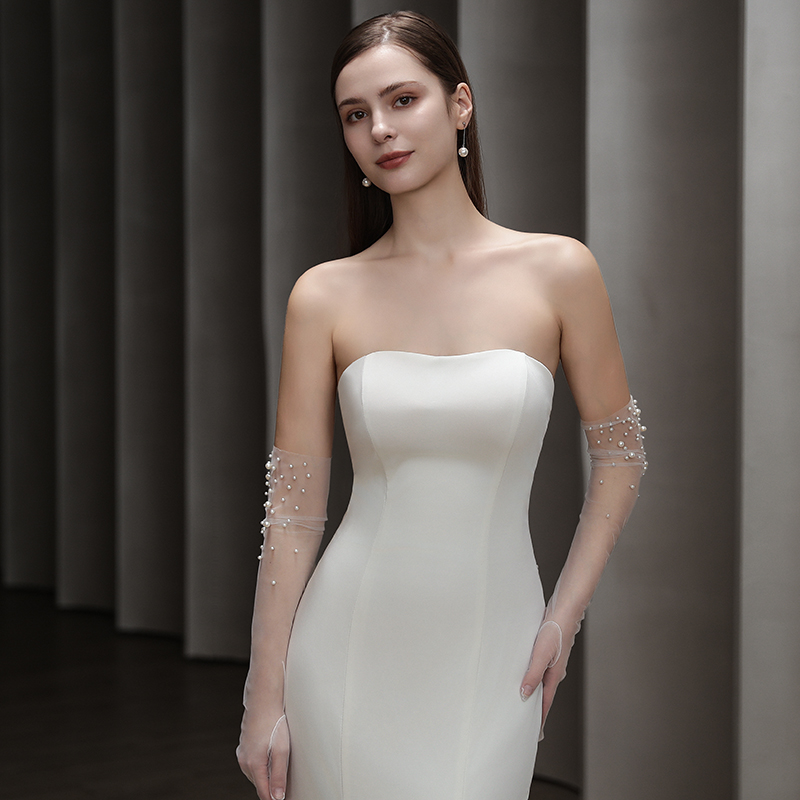 Bruidshandschoenen Zware handgemaakte kralen Elegante lange elegante slanke bruiloft diner Tule handschoenen Bruiloft accessoires