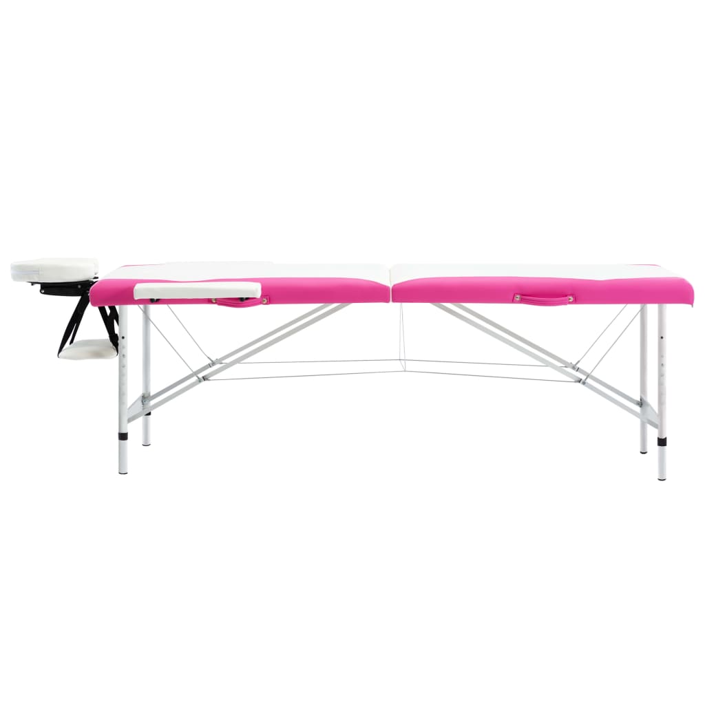 Lettino da massaggio pieghevole in alluminio bianco e rosa a 2 zone, lettino da massaggio portatile lettino professionale pieghevole ergonomico