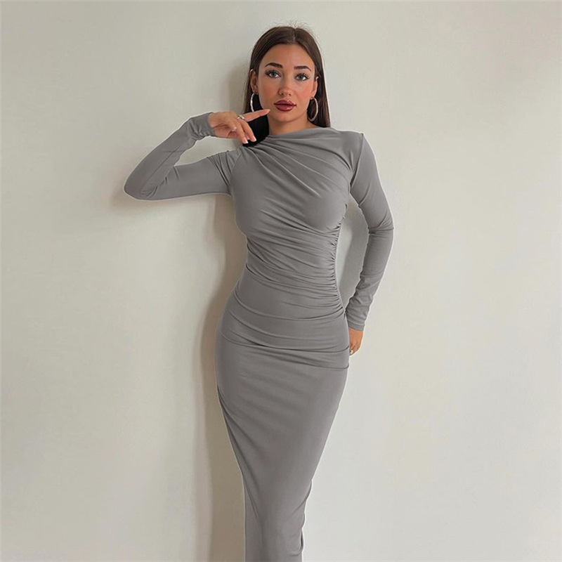 Cryptographic outono elegante ruched longo bodycon vestido roupas de moda para mulheres clube festa slinky vestidos sexy roupões de aniversário