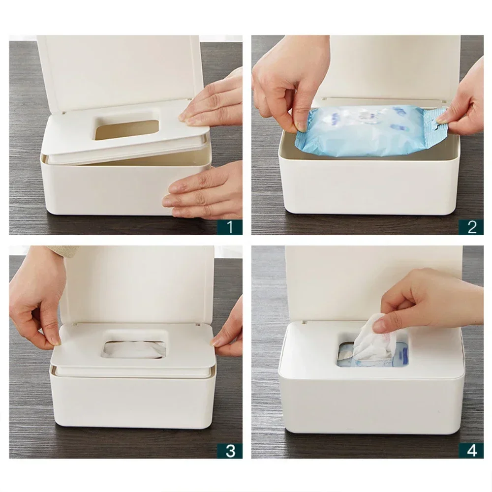 Hot Dustproof Wet Tissue Box with Lid Baby Nappy Wet Tissue Storage Holder Dispenser for Home Car Office Paper Tissue Organizer