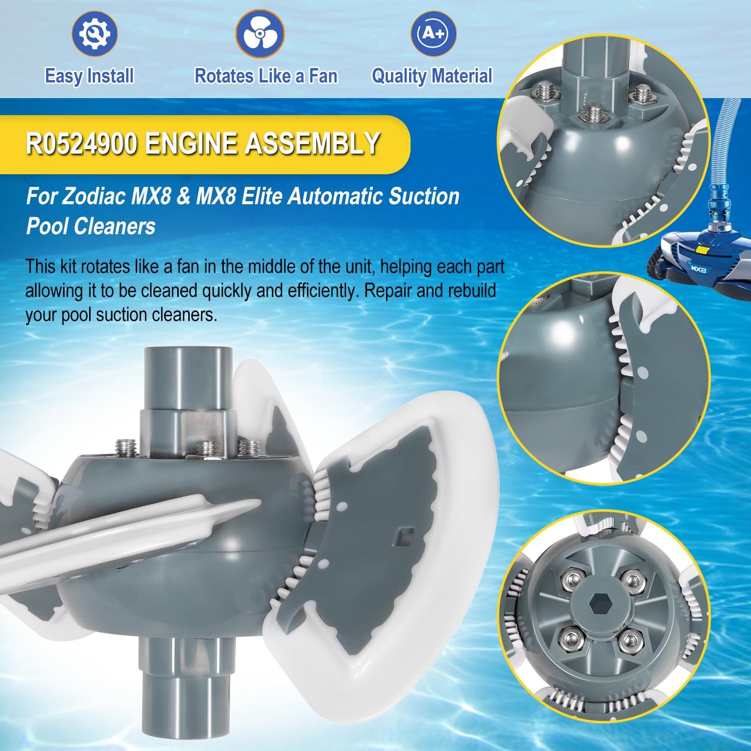 再構成可能な吸引キット,自動吸引サイドプール掃除機,交換部品,ゾディアックライト用キットmx8,r0524900