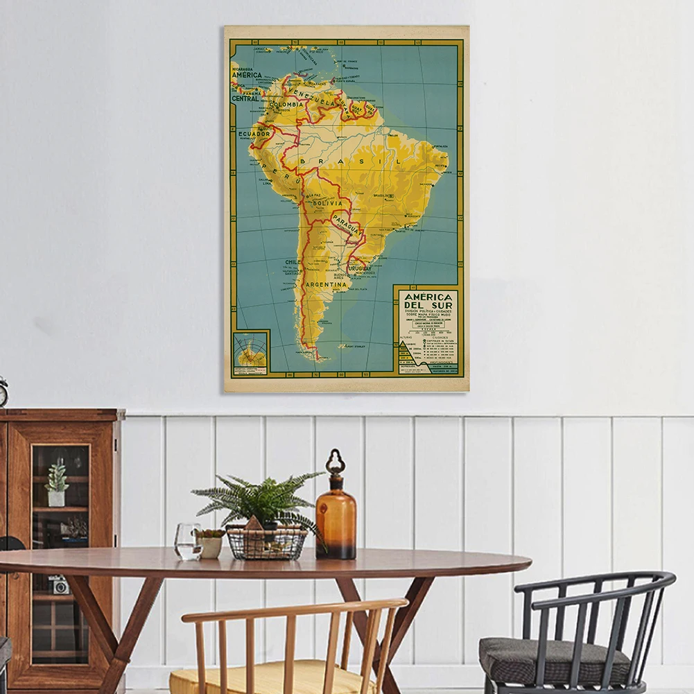 100*150Cm Bản Đồ Chính Trị Của Nam Mỹ Trong Tiếng Tây Ban Nha Vintage Poster Xịt Tranh In Canvas Sơn Phòng Khách Trang Trí Nhà đồ Dùng Học Tập