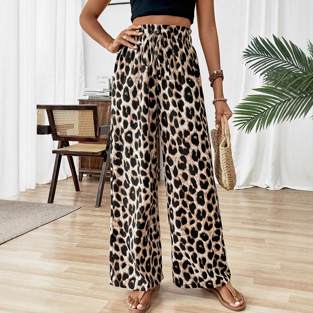 Mia Muse broek zomermode luipaardprint hoge taille rechte casual broek met volledige lengte voor dames