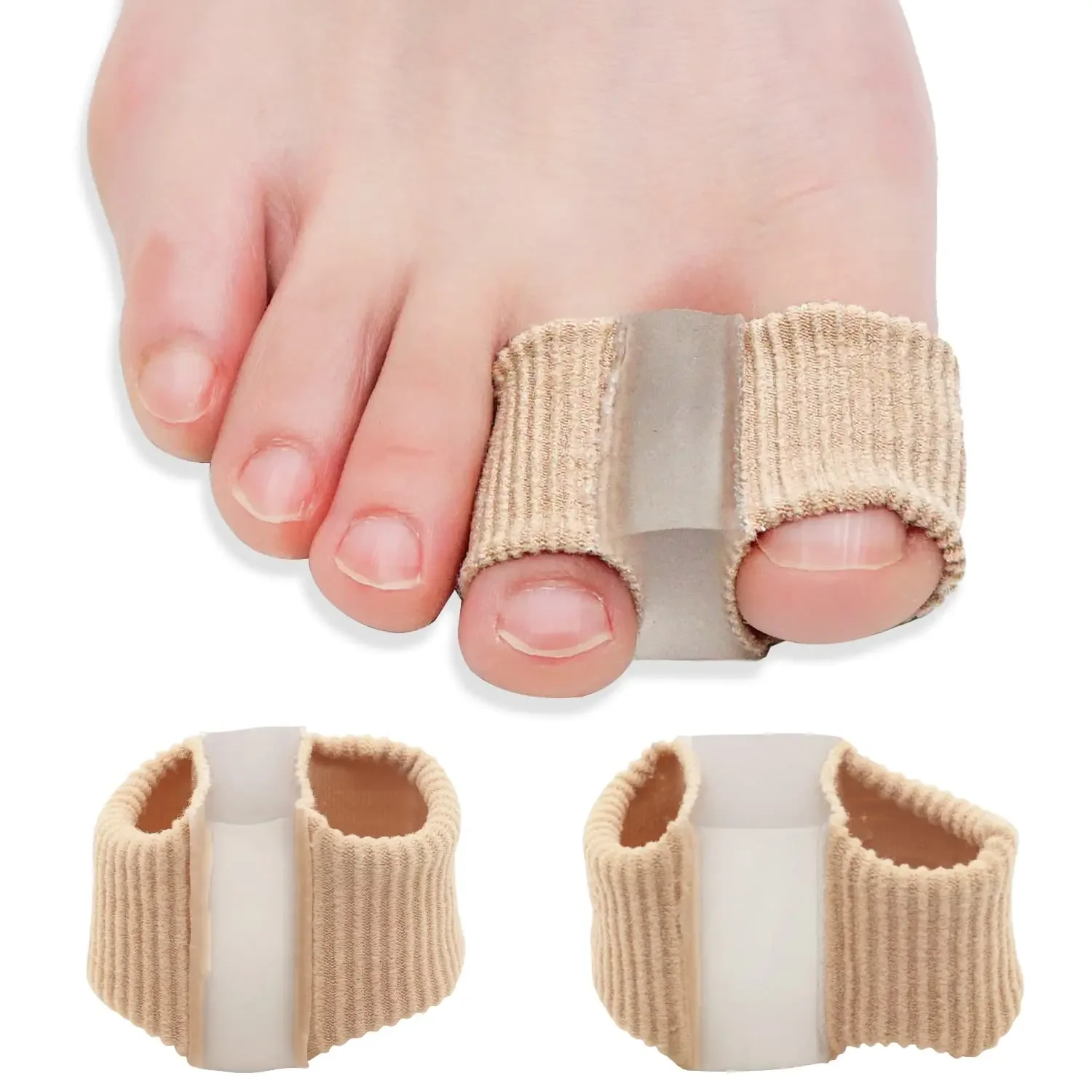 Separador de dedo do pé de joanete de gel com forro de tecido para dedo grande, espaçadores de dedo do pé de silicone protetor corretor de dedo do pé respirável para dedo do pé sobreposto