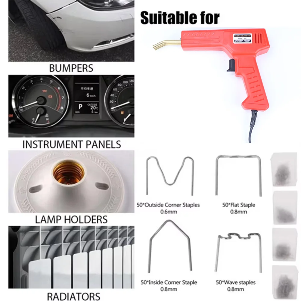 Máquina de soldadura de plástico, Kit de grapas de 200/600, Kit de herramientas de soldador de plástico DIY, herramientas de reparación de plástico con enchufe UE/EE. UU.