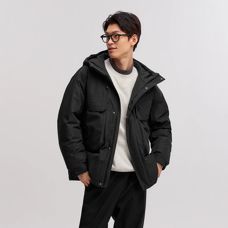 Semir Daunenjacke für Herren, winddicht, wasserdicht, ölfleckenabweisend, 2025, Winter, neuer lockerer Kapuzen-Arbeitskleidung, dicker Mantel