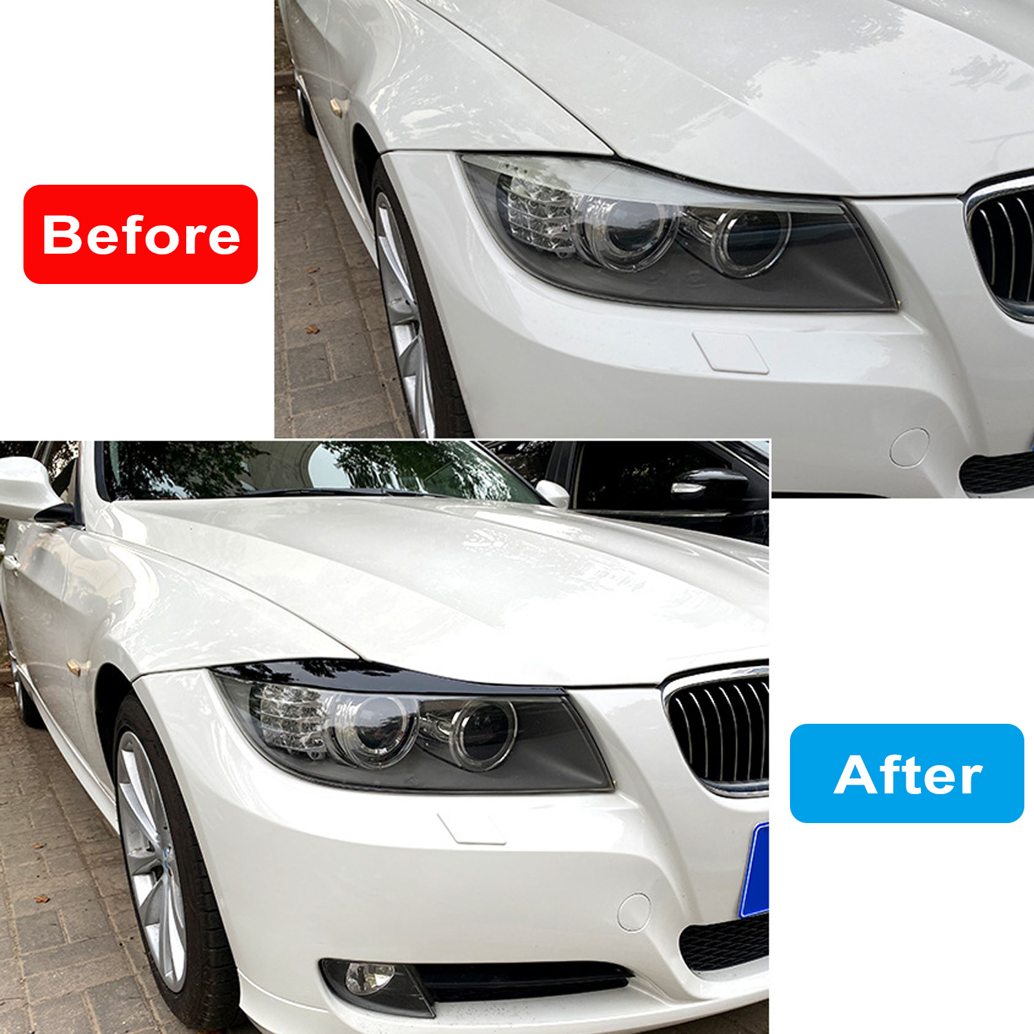Front Headlight Cover Garnish Strip Eyebrow Cover Trim Sticker For BMW 3-Series E90 E91 320I 330I 2005-2012 Glossy Black