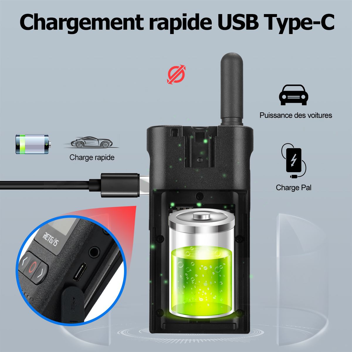 Retevis RB628 talkie-walkie Rechargeable 1500mAh Radios bidirectionnelles portables grand écran LCD d'urgence pour la chasse Camping (2 pièces)