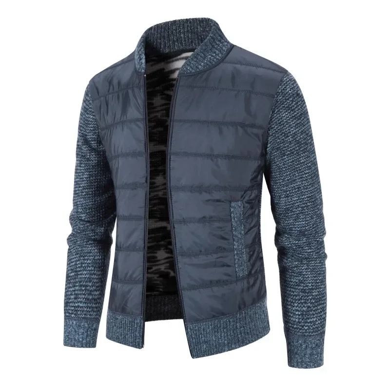 Männer Stoff Plus Samt Gepolsterte Pullover Jacke Große Größe Dünne Mantel Stehkragen Patchwork Strickjacke Männer Winter Cardigan3XL