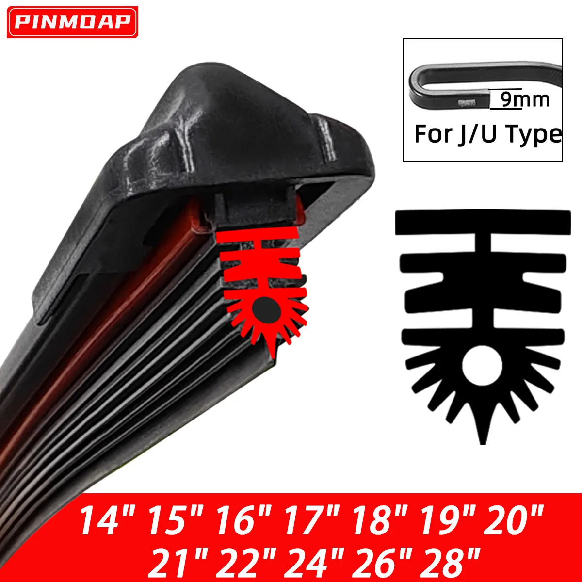 Lâmina de limpador de para-brisa dianteiro de carro, 11 camadas, tira de borracha, lâmina de limpador em forma de j/u, 14 "15" 16 "17" 18 "19" 20 "21" 22 "24" 26 "28"