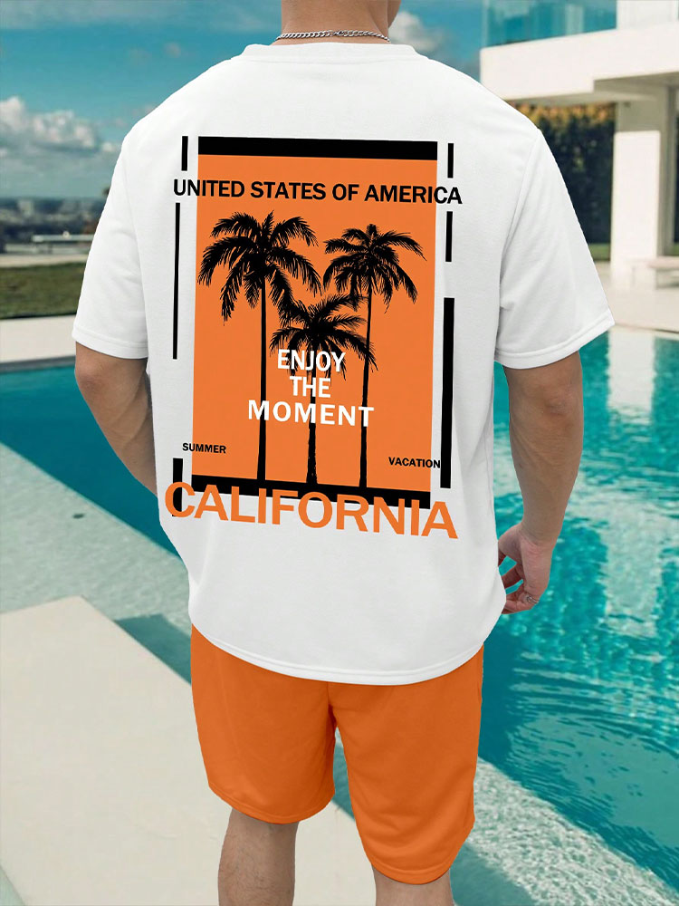 Мужской комплект из шорт и футболки, с градиентным принтом и коротким рукавом