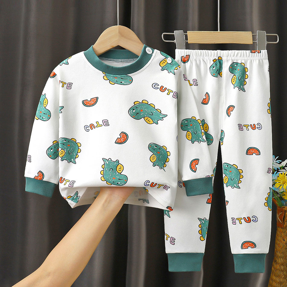 Conjunto de ropa de casa forrada de algodón suave para niños, conjunto de manga larga de dibujos animados, informal, a la moda, lindo y cómodo, Otoño e Invierno