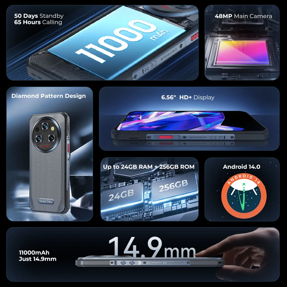 Oukitel WP35 S 6 ギガバイト + 256 ギガバイト 11000 mAh Android 携帯電話携帯電話 48MP リアカメラスマートフォンビジネス電話