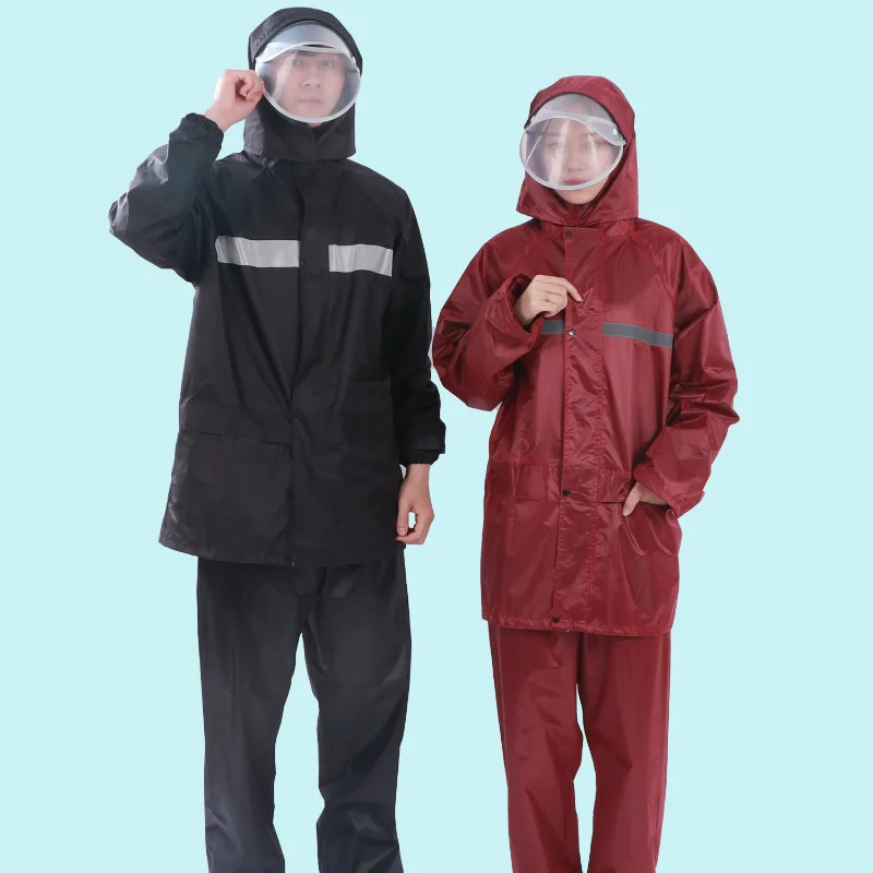 เสื้อกันฝนและกางเกงกันฝนชุดเต็มตัวป้องกันพายุฝนจักรยานไฟฟ้ารถจักรยานยนต์ Takeaway ขี่เสื้อกันฝนแยกสะท้อนแสง