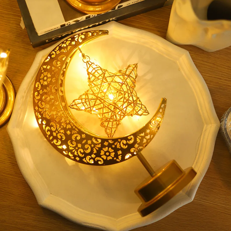 Ramadan Moon Led Light 2025 Eid Mubarak Decoration Metal Lamp for Home Room Ramadan Kareem Islamic Muslim Eid Al Adha Party Gift