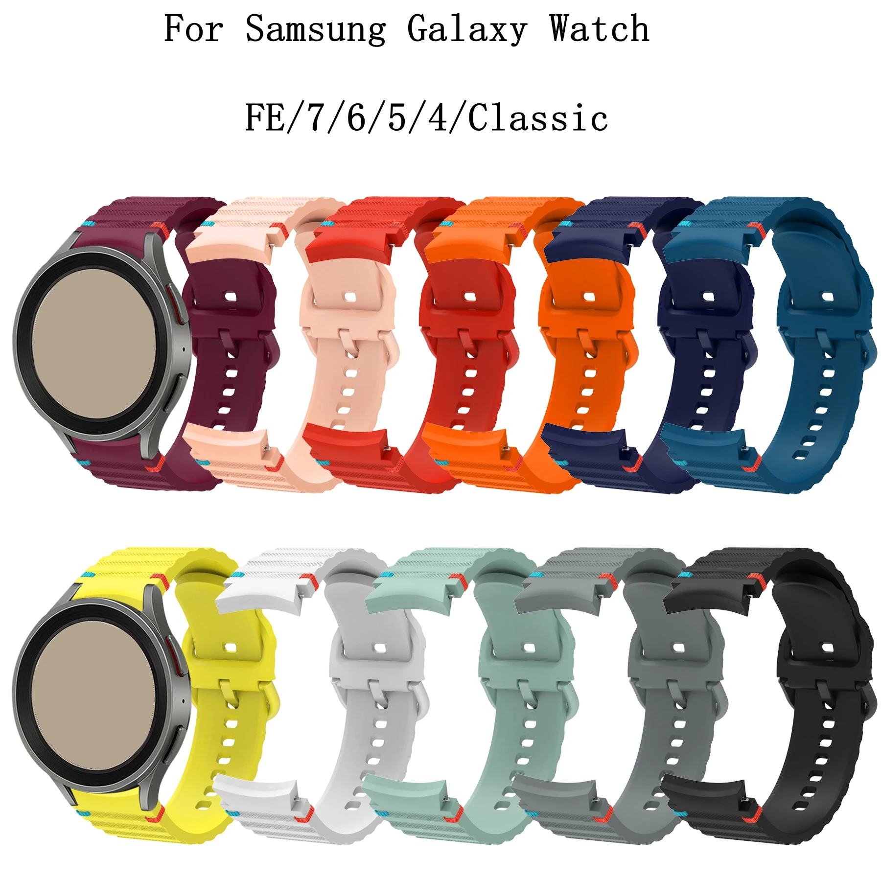 ไม่มีช่องว่างสายซิลิโคน20มม. สำหรับ Samsung Galaxy Watch 7/6/5/4/FE 40มม. 44มม. รุ่น FE-พอดีกับอุปกรณ์เสริมของสาย