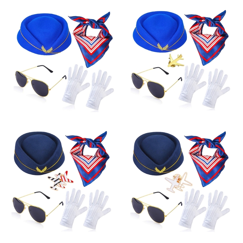 Sombrero de azafata disfraz azafata cuello bufanda guantes aviones broche Pin