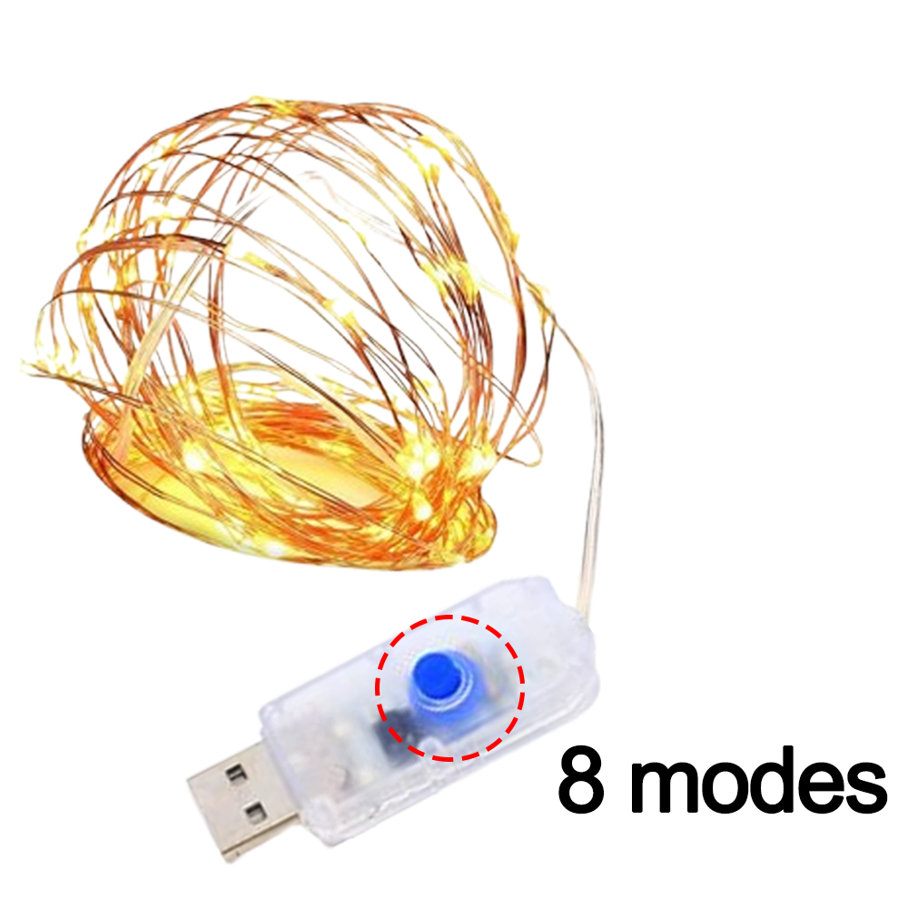 Светодиодные гирлянды из медной проволоки, USB, 8 режимов, сказочный свет, водонепроницаемая гирлянда, сделай сам, свадьба, Рождественская вечеринка, садовая декоративная лампа