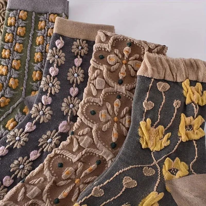 5 pares de calcetines con textura floral 3D, calcetines que combinan con todo estilo clásico retro, medias y calcetería para mujer 45,625 reseñas 4,7 todas las reseñas