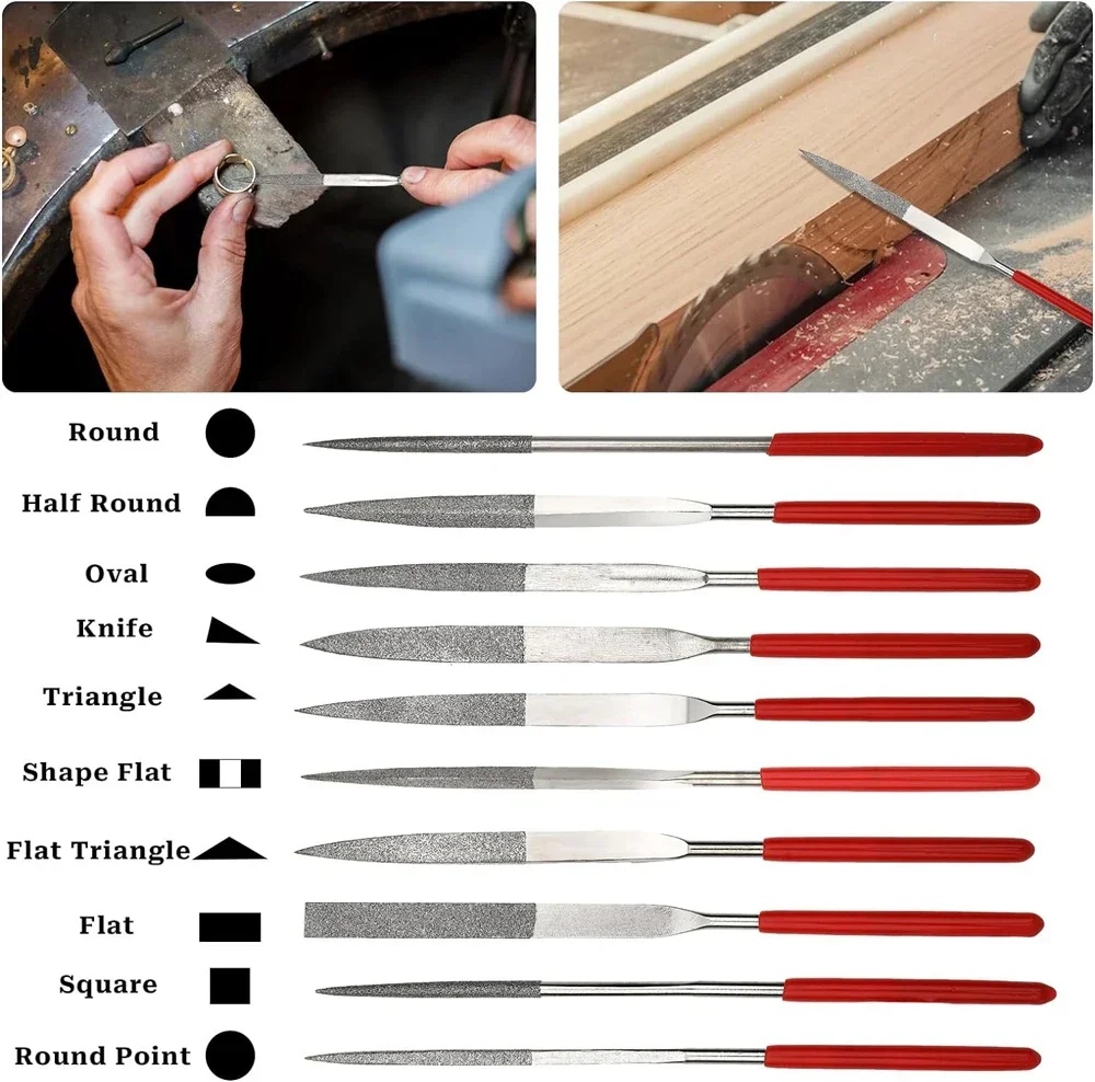 10 Pz Set di lime ad ago diamantate 3x140mm Mini kit di lime ad ago per pietra, vetro, metallo, intaglio, utensili manuali artigianali, set di lime ad ago