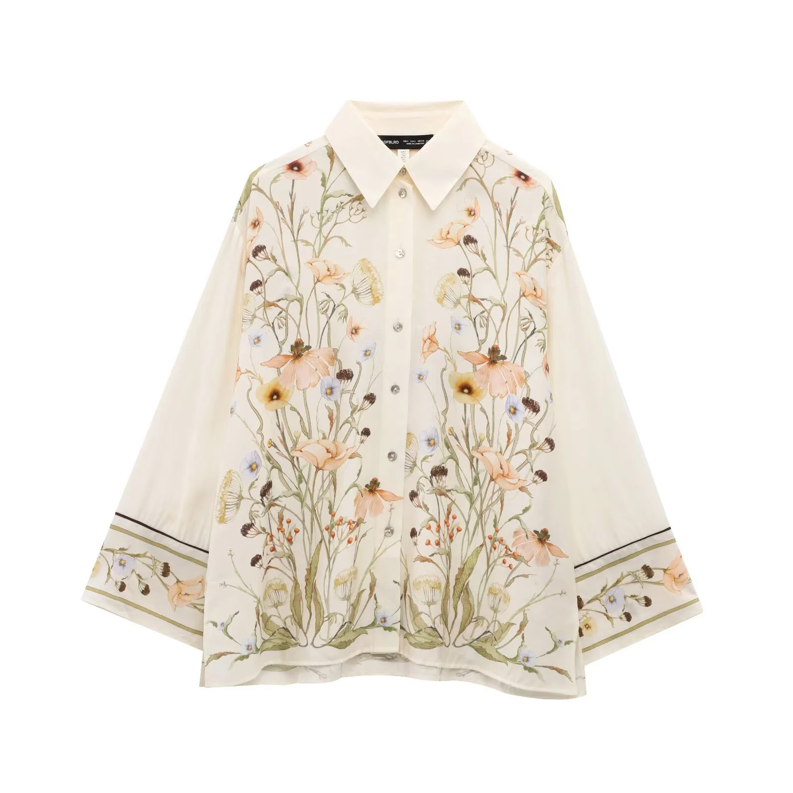 Europeu e americano 2025 primavera e verão novo estilo casual feminino simples flor impressa camisa