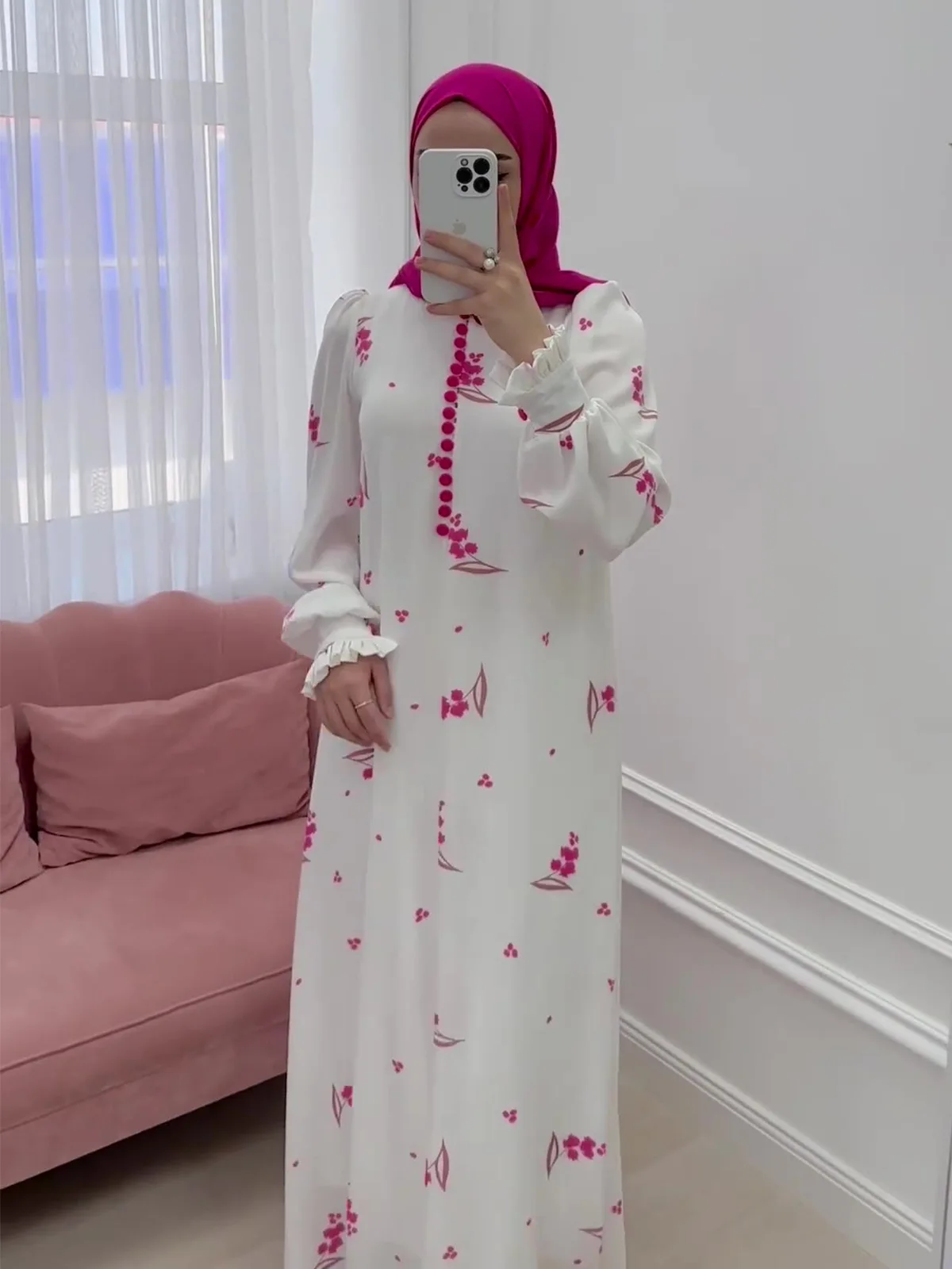 Vestido de fiesta musulmán Eid para mujer, Vestidos largos con estampado dulce, Vestidos largos con botones de Ramadán, Marruecos, Dubai, Turquía, Jalabiya 2024