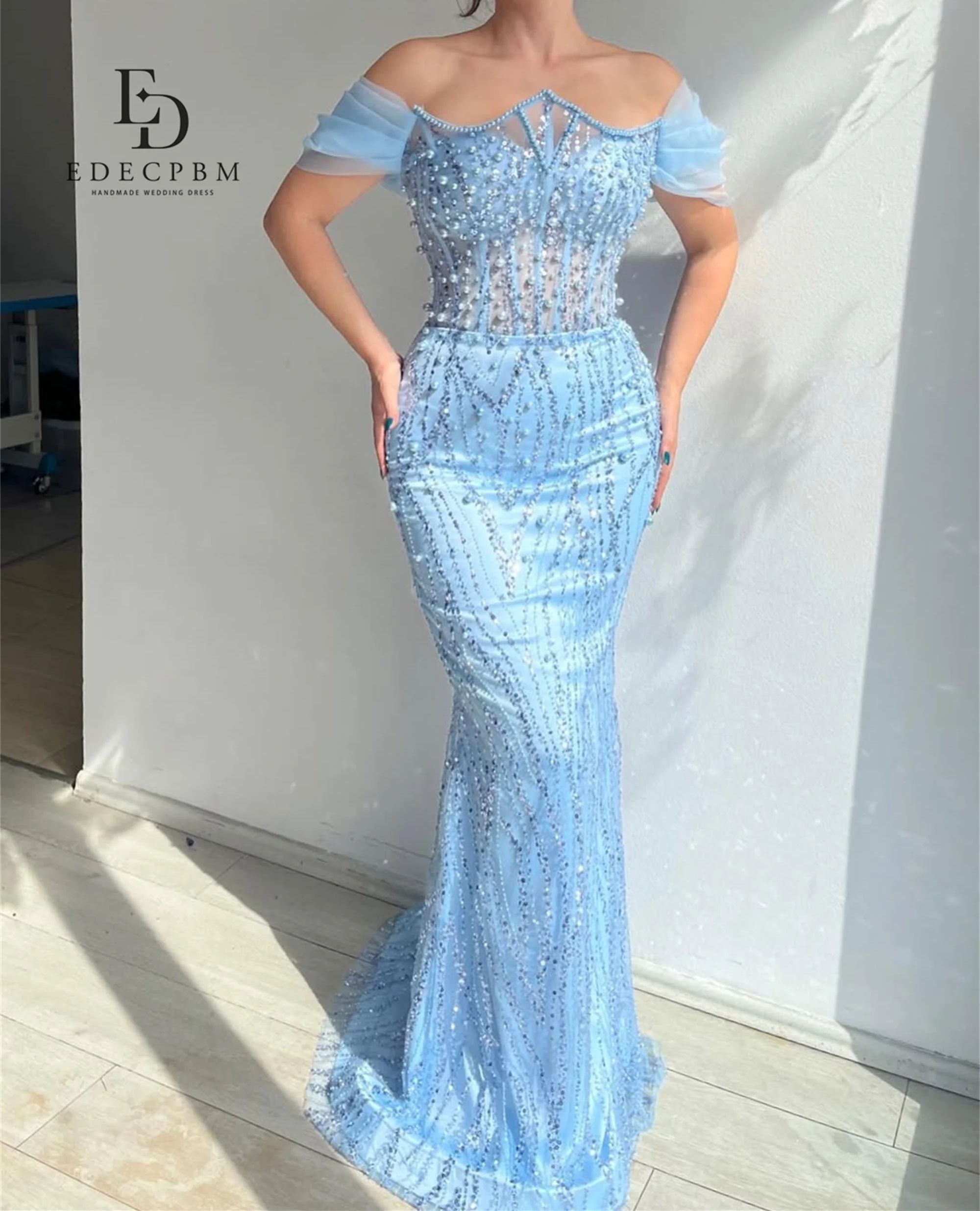 EDECPBM Customized Luxurious Dresses Gala Dress Mermaid Women's Evening Party Dresses for Special Occasions Glitter Fabric Prom