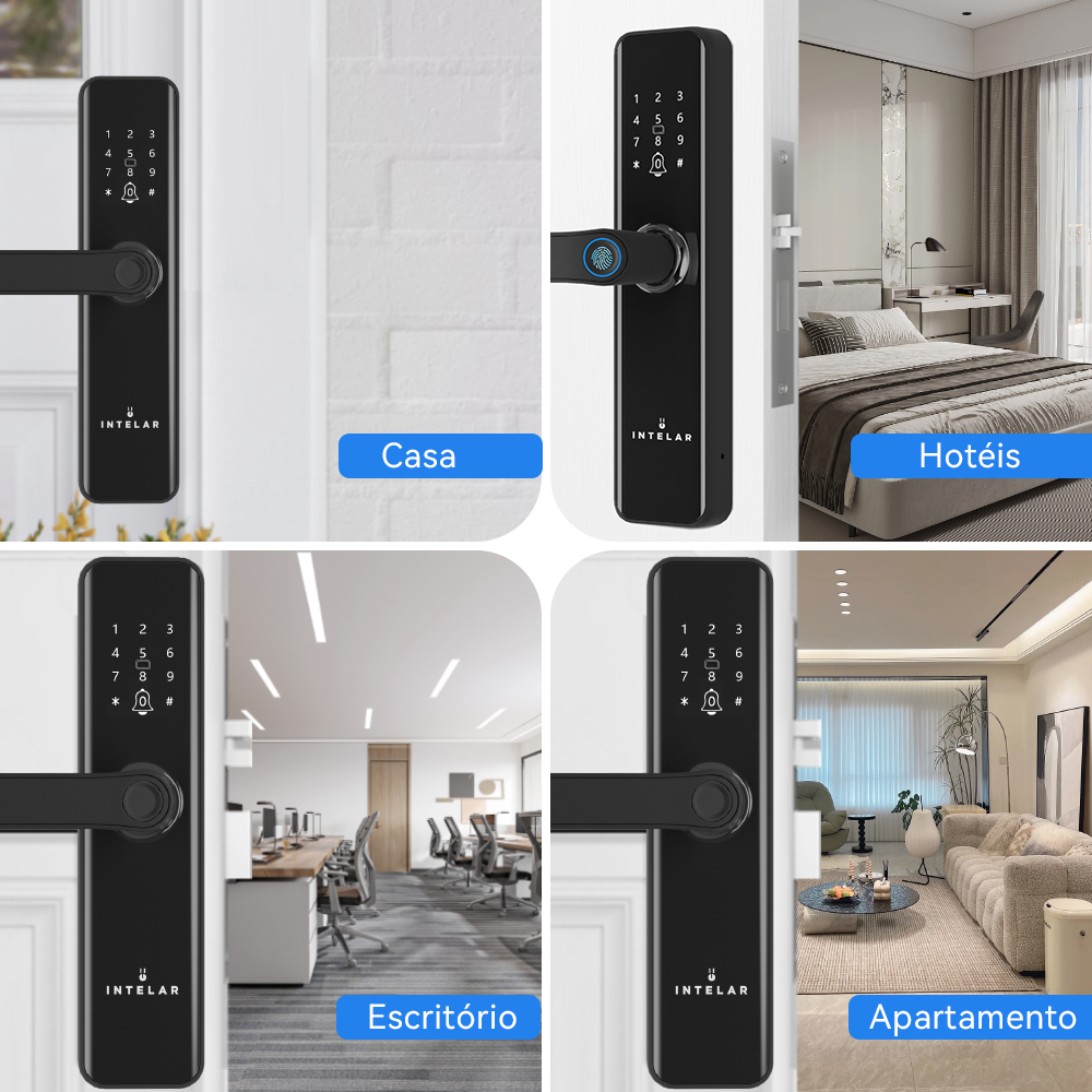 Fechadura eletrônica digital INTELAR Tuya Wifi Smart Door Lock com cartão inteligente/senha/chave/carregamento de emergência USB para casa inteligente