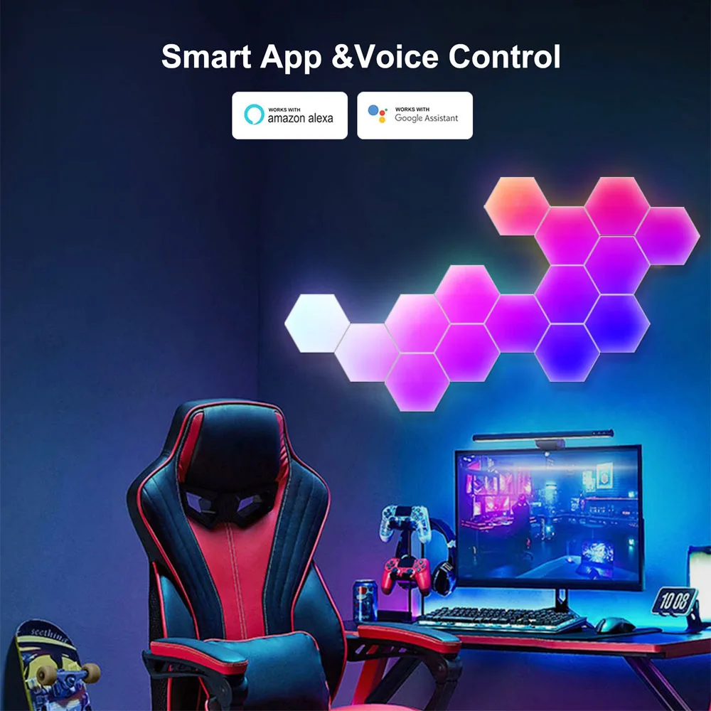 TuYa WiFi Thông Minh Bluetooth LED RGB Lục Giác Lượng Tử Ánh Sáng Ban Đêm Trong Nhà Đèn Cho Trò Chơi Trang Trí Phòng Ngủ Bầu Không Khí Đèn