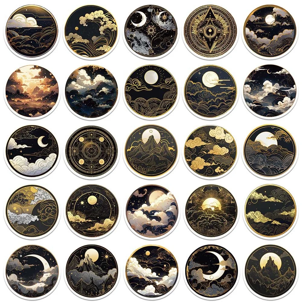 10/50 個クールダークゴールデン日月落書きステッカー美的漫画アートデカール車のラップトップ荷物電話防水ステッカー