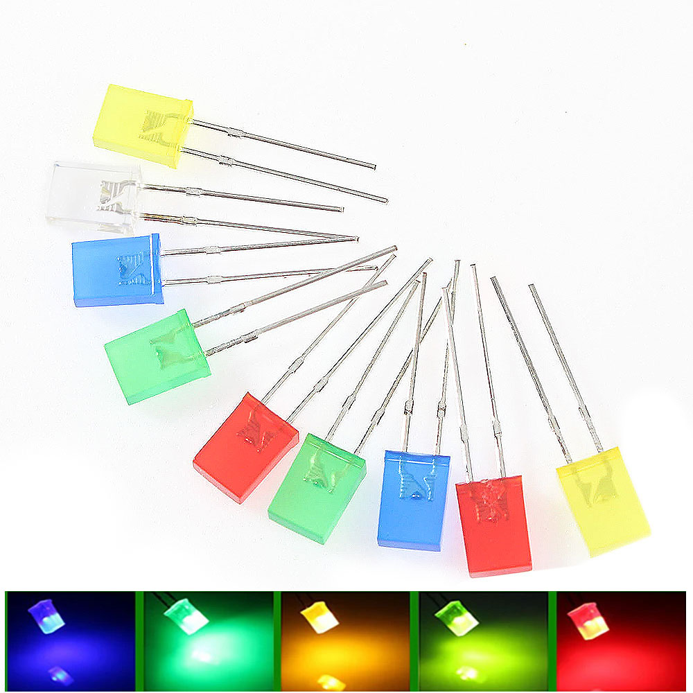 100PCS 광장 2*5*7mm LED 발광 다이오드 2X5X7mm LED 다이오드 DIY 전자에 대 한 빨간색 노란색 녹색 파란색 흰색 다이오드