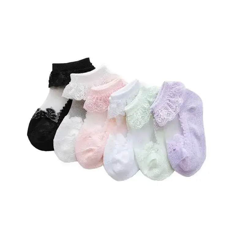Calcetines bonitos de encaje con flores de malla para bebé recién nacido, Calcetines de algodón para niña, Calcetines antideslizantes transparentes, Calcetines Skarpetki Sokke