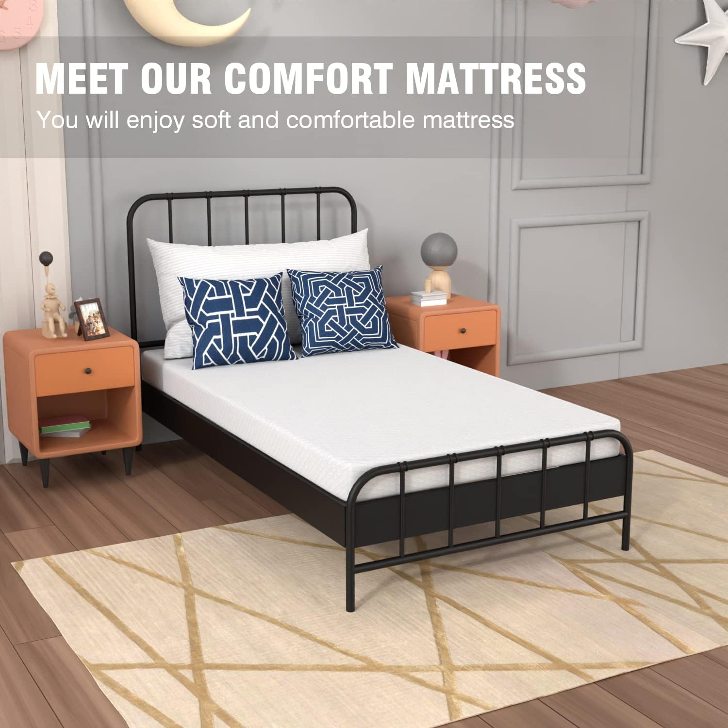 5 Inch Twin Gel Memory Foam Mattress Fiberglass Free/CertiPUR-US Certified/Bed-in-a-Box/Cool Sleep & Comfy Support/Medium Firm m