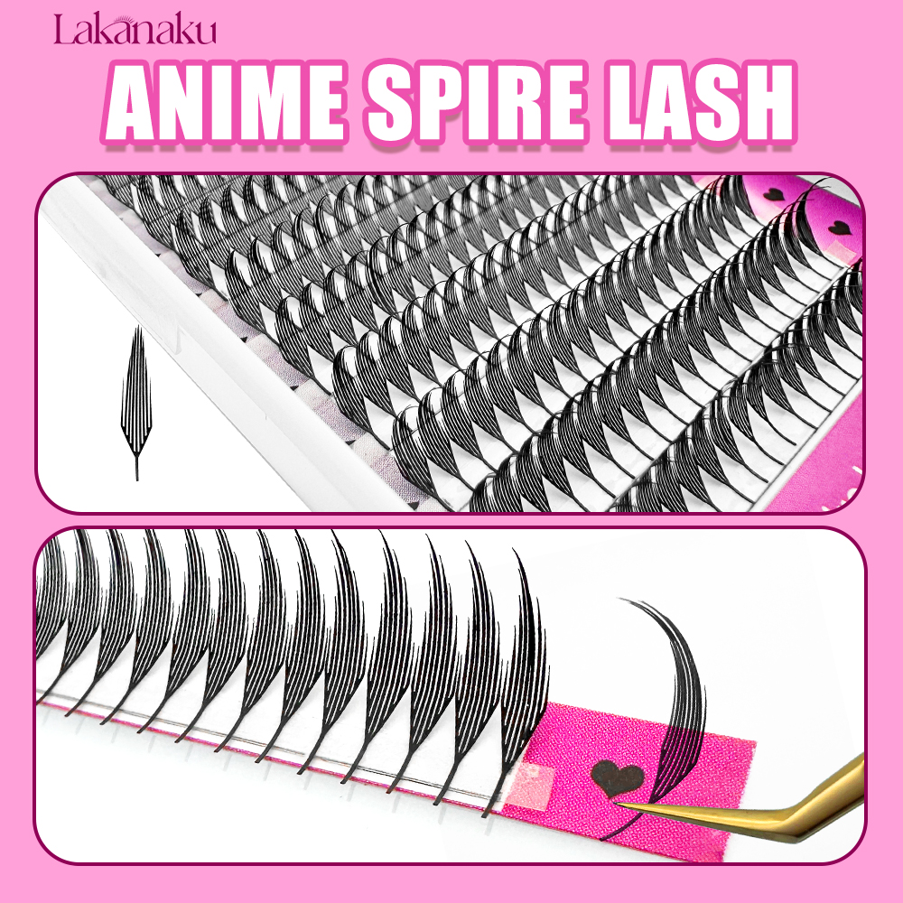 LAKANAKU Manga Аниме Spire Наращивание ресниц в форме пера 0,07 мм C/D/CC Curl Mix 8-15 мм 9-13 мм Кашемировые готовые веерные ресницы