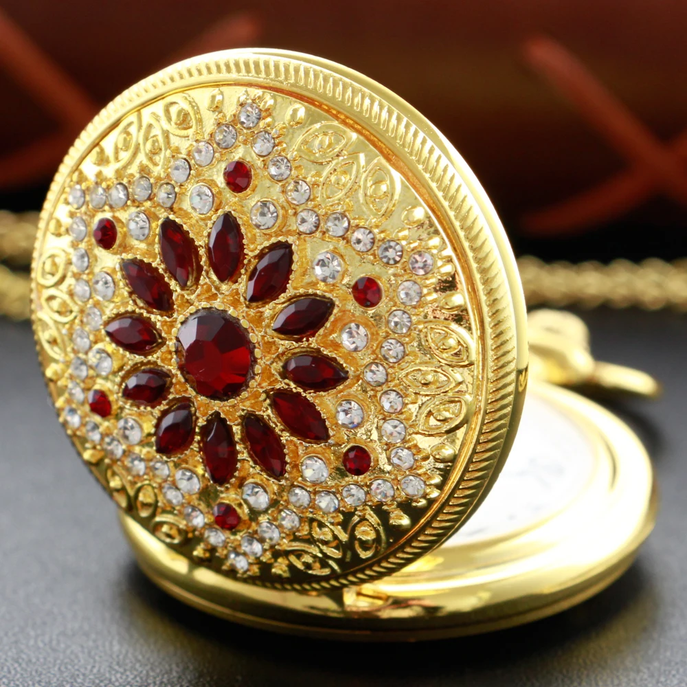 New Gold Luxury Ruby สร้อยคอนาฬิกาพ็อกเก็ตนาฬิกาดิจิตอลจี้นาฬิกาแฟชั่นประติมากรรมผู้หญิงผู้ชายของขวัญ