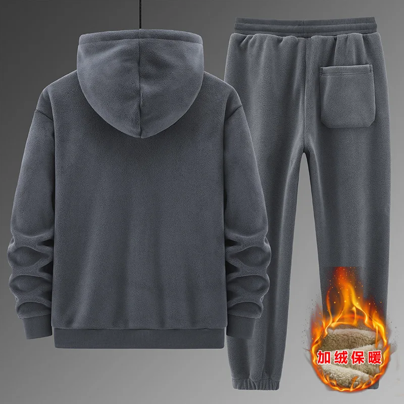 Conjunto de pantalones de algodón con capucha para hombre, traje grueso y de Cachemira de invierno, chándal cálido para deportes de ocio