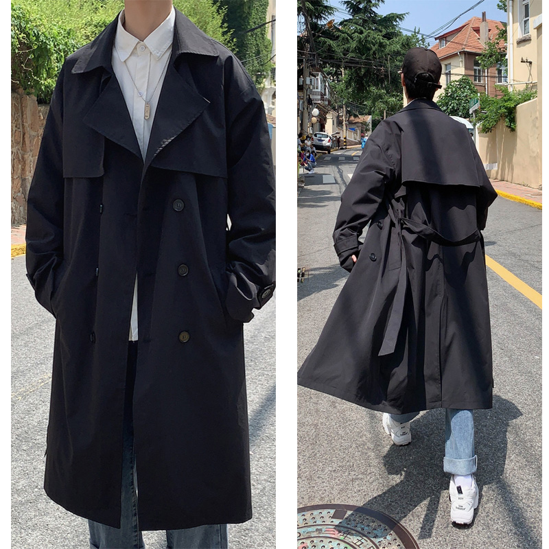 Koreanischen stil Frühling Graben Mantel Männlichen Streetwear Windjacke Trenchcoat Männer Solide Business Casual Lose Langen Mantel